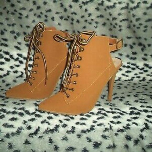 NEW! SHOEDAZZLE LAVANYA STILETTO HIKER BOOTIE CAMEL ANKLE BOOTS~WOMENS SIZE 7 - Picture 6 of 8